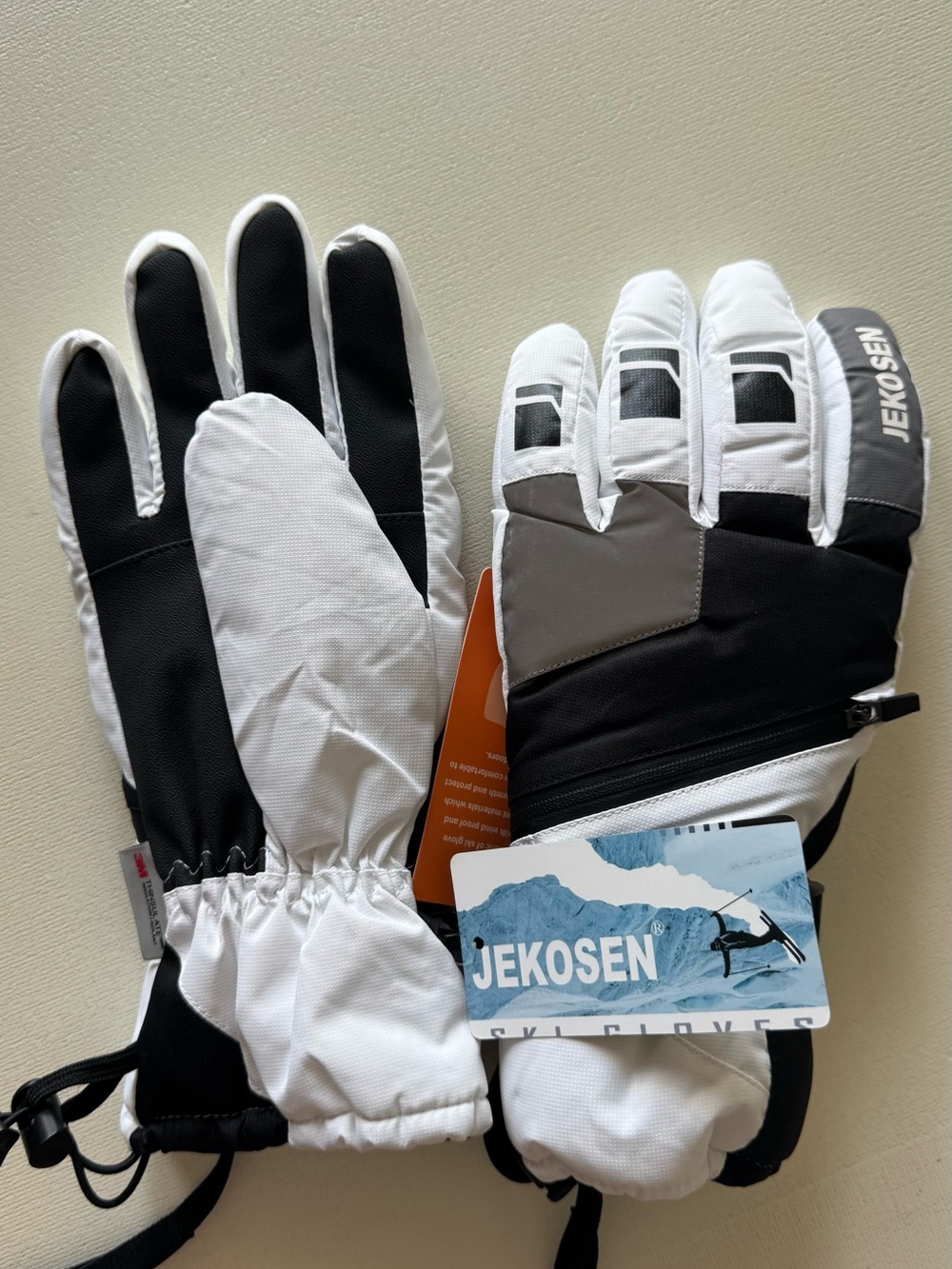 Jekosen Men's White & Black Insulated Ski Gloves